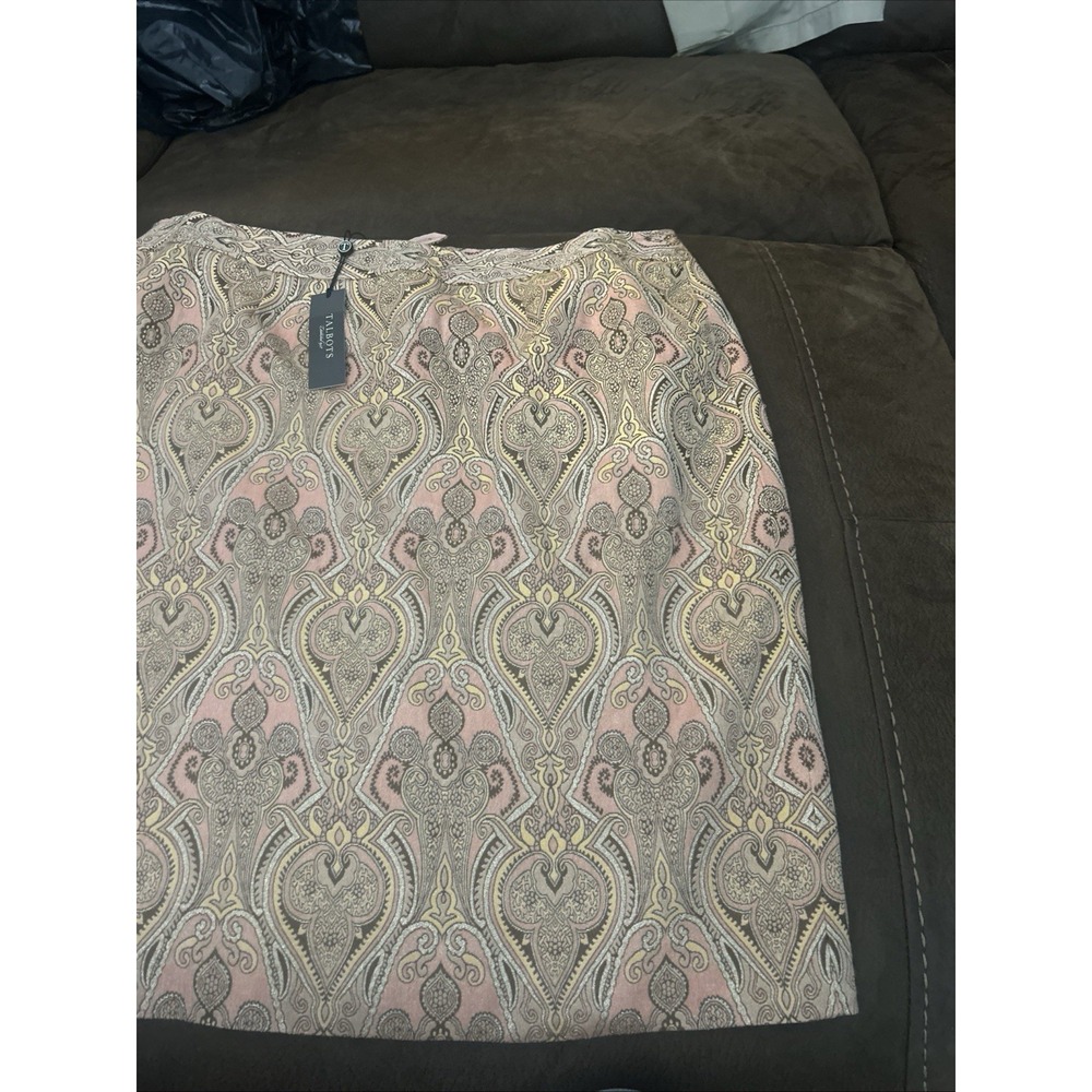 Talbots Paisley Pencil Skirt 14 Career Office Party Peach Gold Ladies Size 14